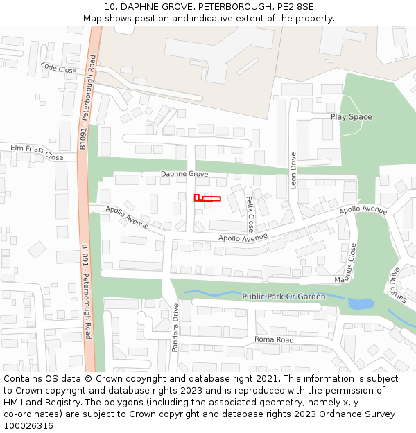10, DAPHNE GROVE, PETERBOROUGH, PE2 8SE: Location map and indicative extent of plot