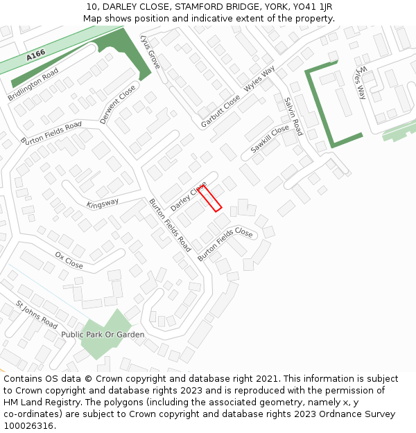 10, DARLEY CLOSE, STAMFORD BRIDGE, YORK, YO41 1JR: Location map and indicative extent of plot