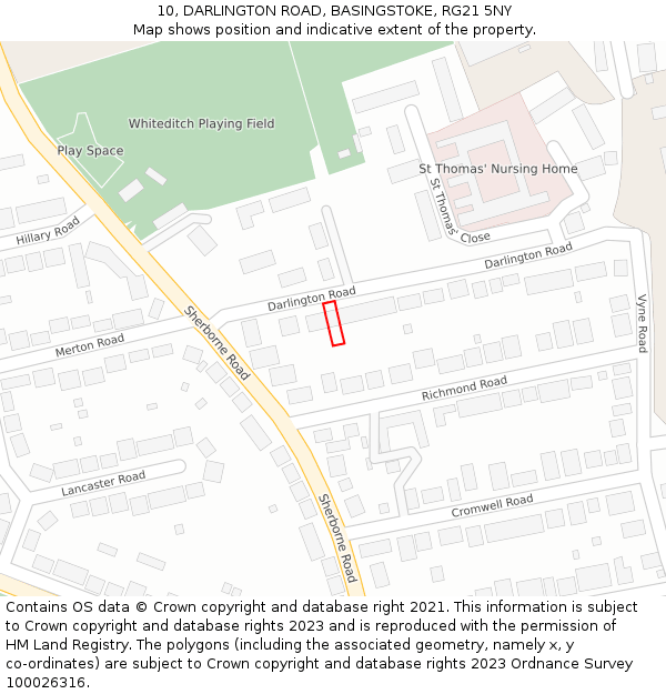 10, DARLINGTON ROAD, BASINGSTOKE, RG21 5NY: Location map and indicative extent of plot