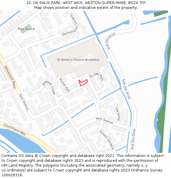 10, DE SALIS PARK, WEST WICK, WESTON-SUPER-MARE, BS24 7FP: Location map and indicative extent of plot