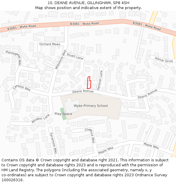 10, DEANE AVENUE, GILLINGHAM, SP8 4SH: Location map and indicative extent of plot