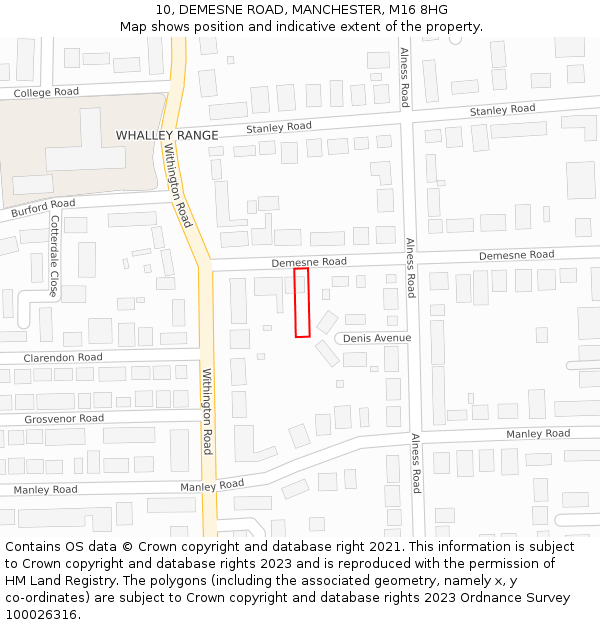 10, DEMESNE ROAD, MANCHESTER, M16 8HG: Location map and indicative extent of plot