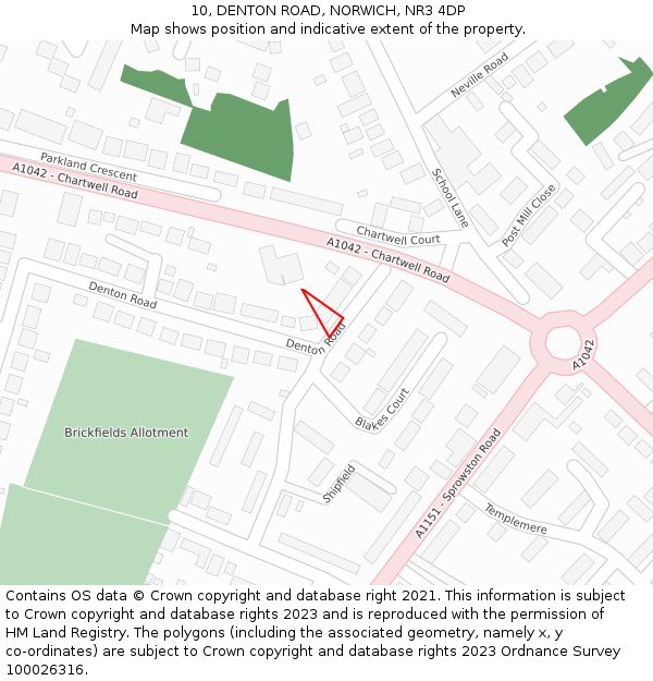 10, DENTON ROAD, NORWICH, NR3 4DP: Location map and indicative extent of plot