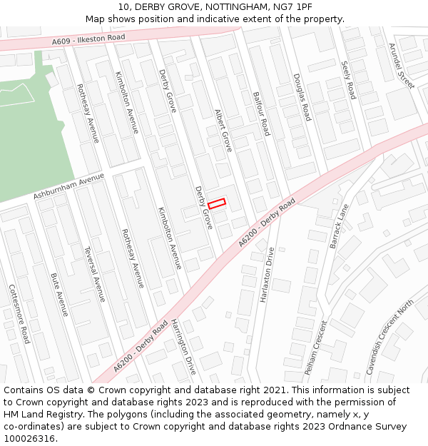 10, DERBY GROVE, NOTTINGHAM, NG7 1PF: Location map and indicative extent of plot