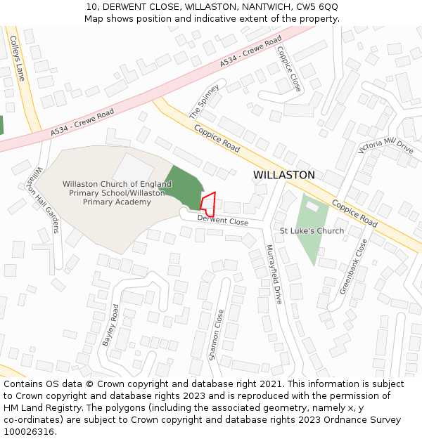 10, DERWENT CLOSE, WILLASTON, NANTWICH, CW5 6QQ: Location map and indicative extent of plot