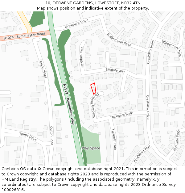 10, DERWENT GARDENS, LOWESTOFT, NR32 4TN: Location map and indicative extent of plot