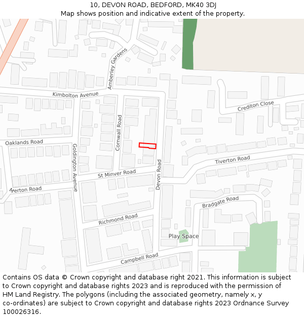 10, DEVON ROAD, BEDFORD, MK40 3DJ: Location map and indicative extent of plot
