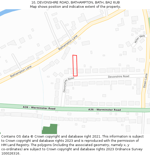 10, DEVONSHIRE ROAD, BATHAMPTON, BATH, BA2 6UB: Location map and indicative extent of plot