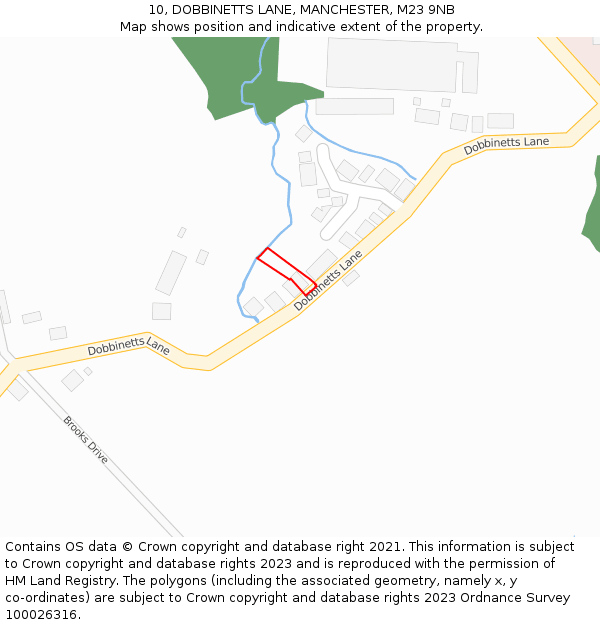 10, DOBBINETTS LANE, MANCHESTER, M23 9NB: Location map and indicative extent of plot