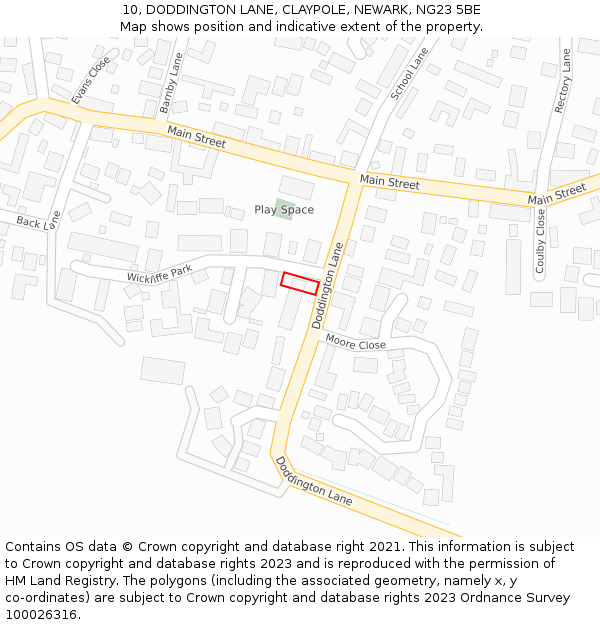 10, DODDINGTON LANE, CLAYPOLE, NEWARK, NG23 5BE: Location map and indicative extent of plot