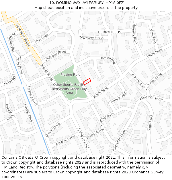 10, DOMINO WAY, AYLESBURY, HP18 0FZ: Location map and indicative extent of plot