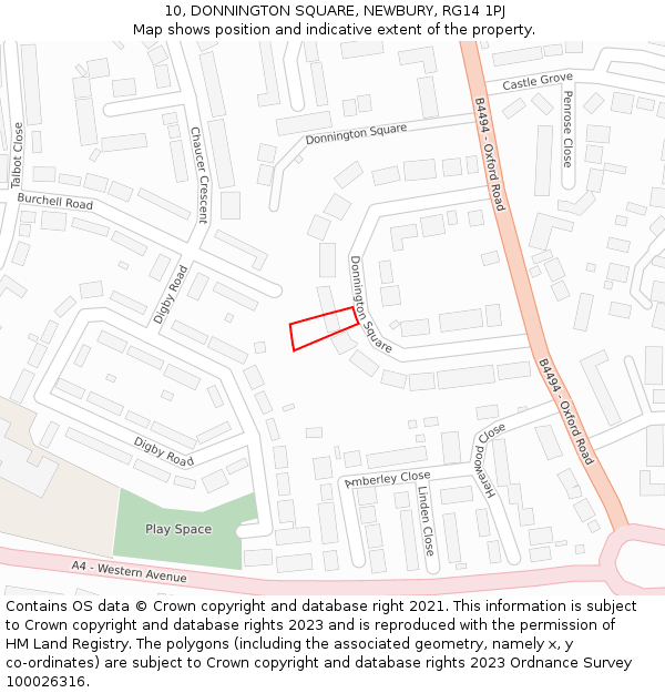 10, DONNINGTON SQUARE, NEWBURY, RG14 1PJ: Location map and indicative extent of plot