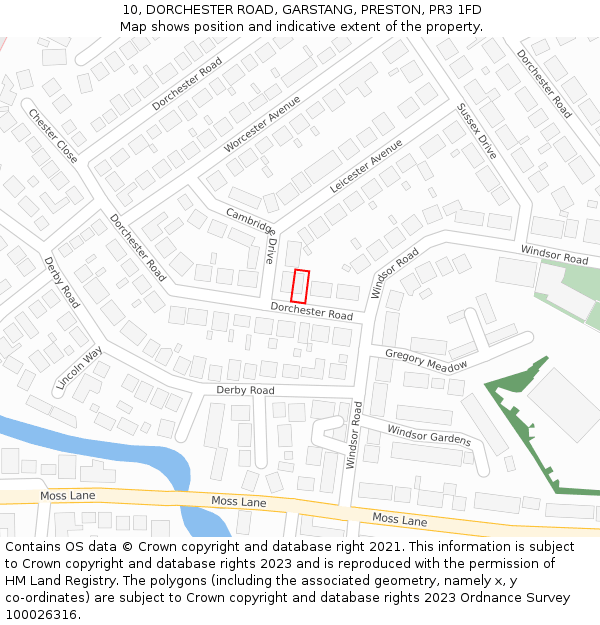 10, DORCHESTER ROAD, GARSTANG, PRESTON, PR3 1FD: Location map and indicative extent of plot