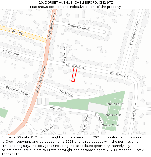 10, DORSET AVENUE, CHELMSFORD, CM2 9TZ: Location map and indicative extent of plot