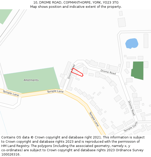 10, DROME ROAD, COPMANTHORPE, YORK, YO23 3TG: Location map and indicative extent of plot