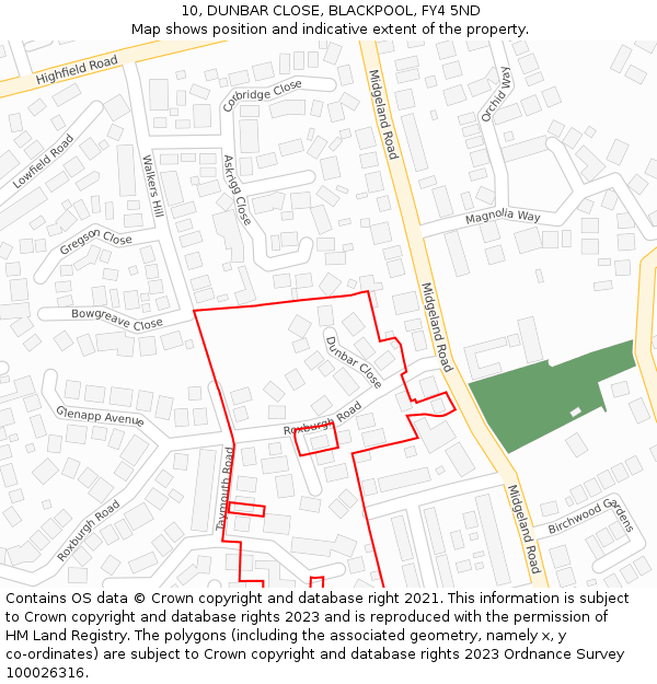 10, DUNBAR CLOSE, BLACKPOOL, FY4 5ND: Location map and indicative extent of plot