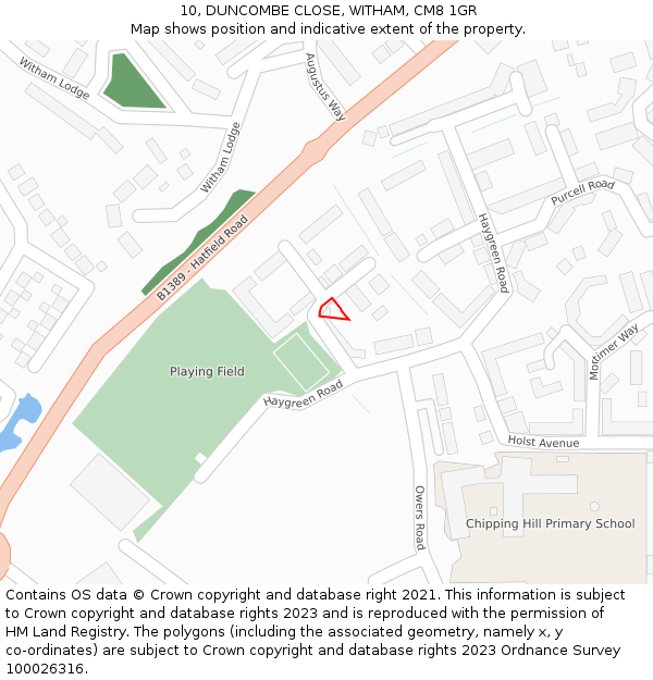 10, DUNCOMBE CLOSE, WITHAM, CM8 1GR: Location map and indicative extent of plot