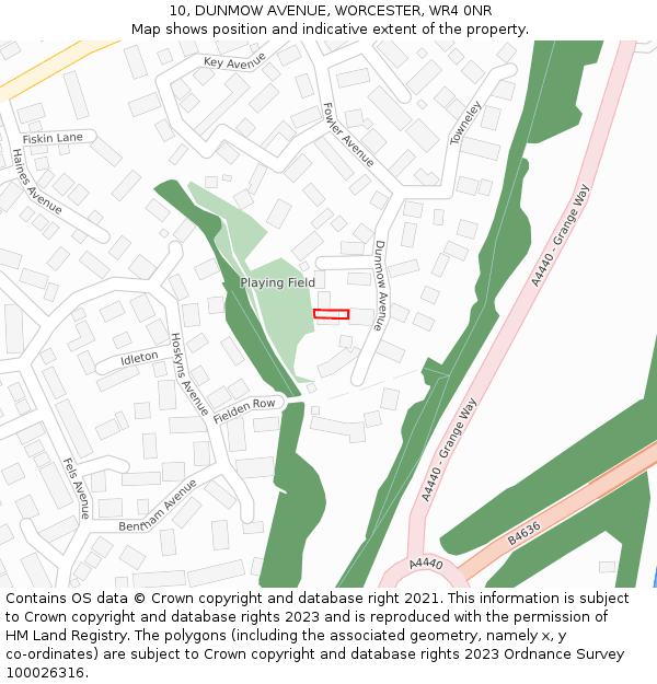 10, DUNMOW AVENUE, WORCESTER, WR4 0NR: Location map and indicative extent of plot