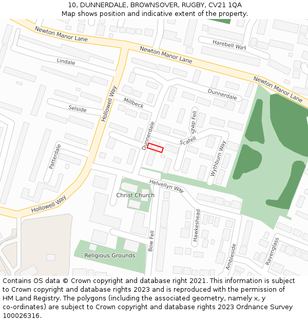 10, DUNNERDALE, BROWNSOVER, RUGBY, CV21 1QA: Location map and indicative extent of plot