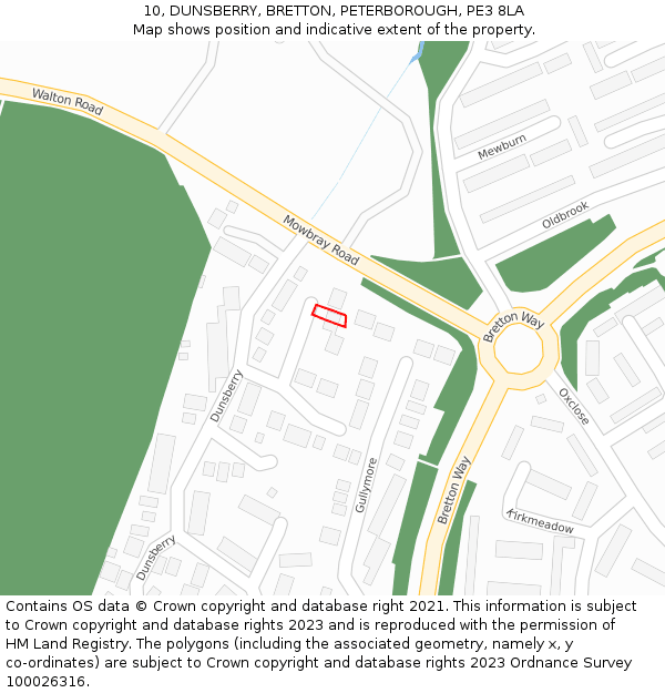 10, DUNSBERRY, BRETTON, PETERBOROUGH, PE3 8LA: Location map and indicative extent of plot