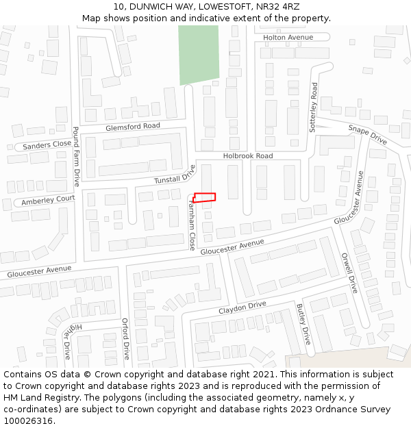 10, DUNWICH WAY, LOWESTOFT, NR32 4RZ: Location map and indicative extent of plot