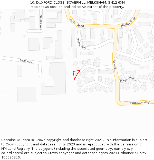 10, DUXFORD CLOSE, BOWERHILL, MELKSHAM, SN12 6XN: Location map and indicative extent of plot