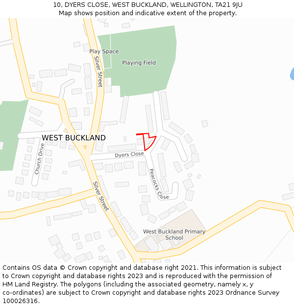 10, DYERS CLOSE, WEST BUCKLAND, WELLINGTON, TA21 9JU: Location map and indicative extent of plot