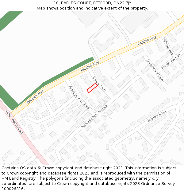 10, EARLES COURT, RETFORD, DN22 7JY: Location map and indicative extent of plot