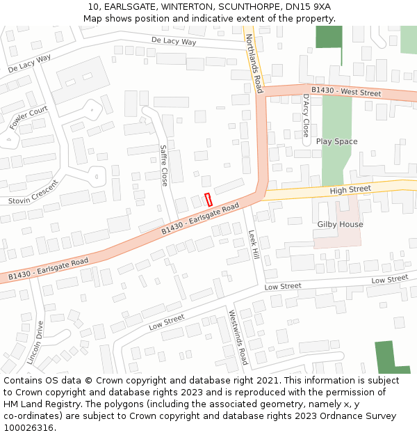 10, EARLSGATE, WINTERTON, SCUNTHORPE, DN15 9XA: Location map and indicative extent of plot