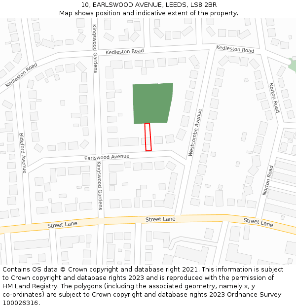 10, EARLSWOOD AVENUE, LEEDS, LS8 2BR: Location map and indicative extent of plot