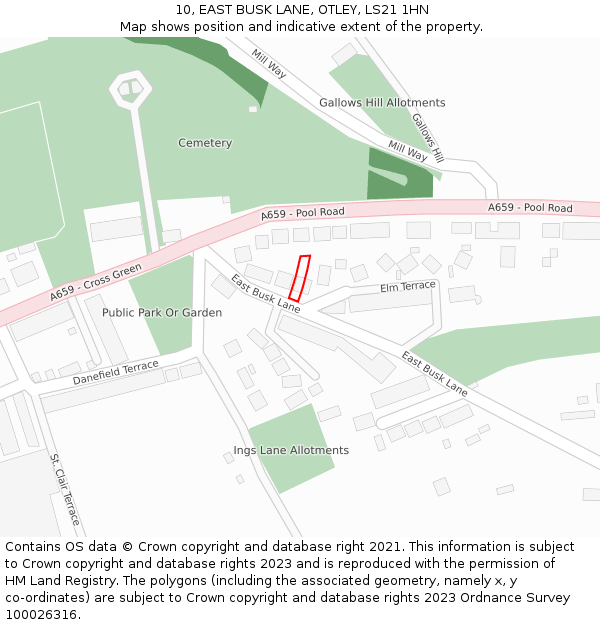 10, EAST BUSK LANE, OTLEY, LS21 1HN: Location map and indicative extent of plot