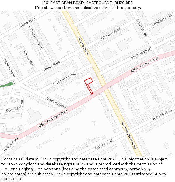 10, EAST DEAN ROAD, EASTBOURNE, BN20 8EE: Location map and indicative extent of plot