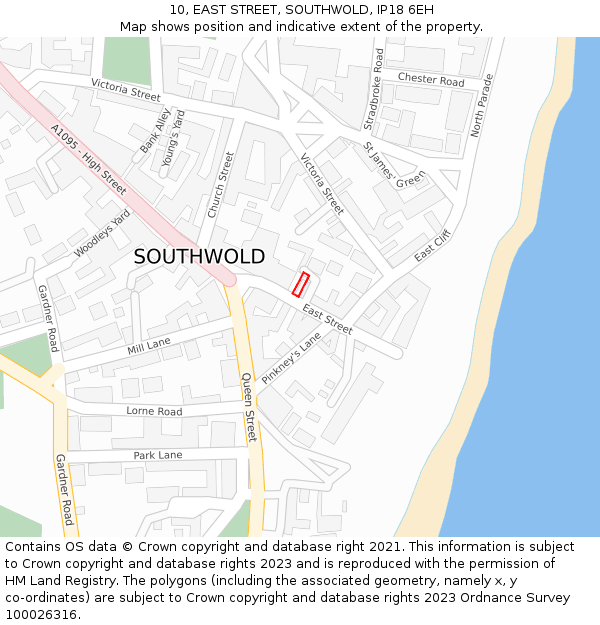 10, EAST STREET, SOUTHWOLD, IP18 6EH: Location map and indicative extent of plot