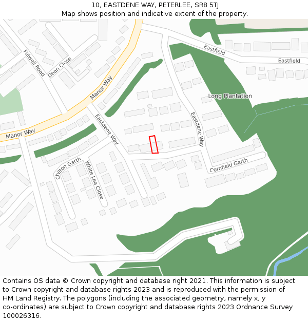10, EASTDENE WAY, PETERLEE, SR8 5TJ: Location map and indicative extent of plot