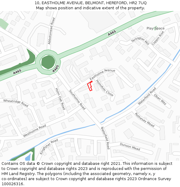 10, EASTHOLME AVENUE, BELMONT, HEREFORD, HR2 7UQ: Location map and indicative extent of plot