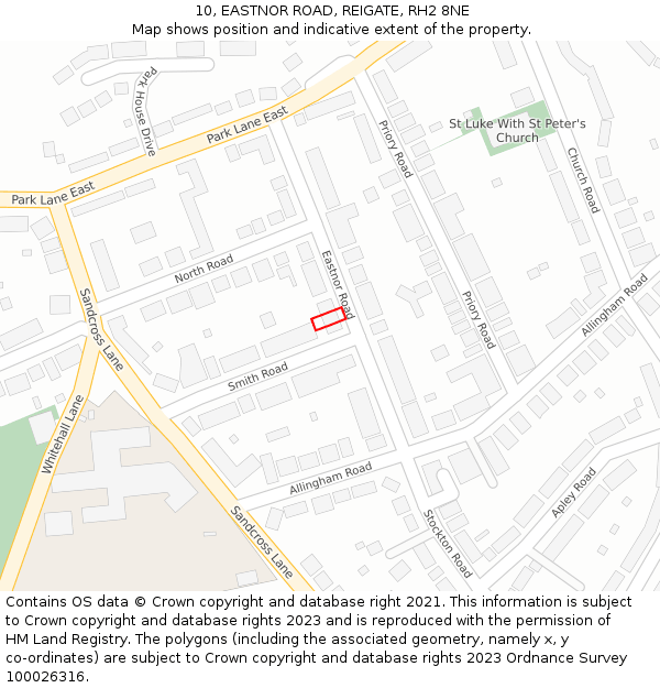 10, EASTNOR ROAD, REIGATE, RH2 8NE: Location map and indicative extent of plot