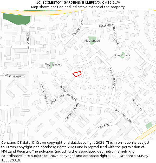 10, ECCLESTON GARDENS, BILLERICAY, CM12 0UW: Location map and indicative extent of plot