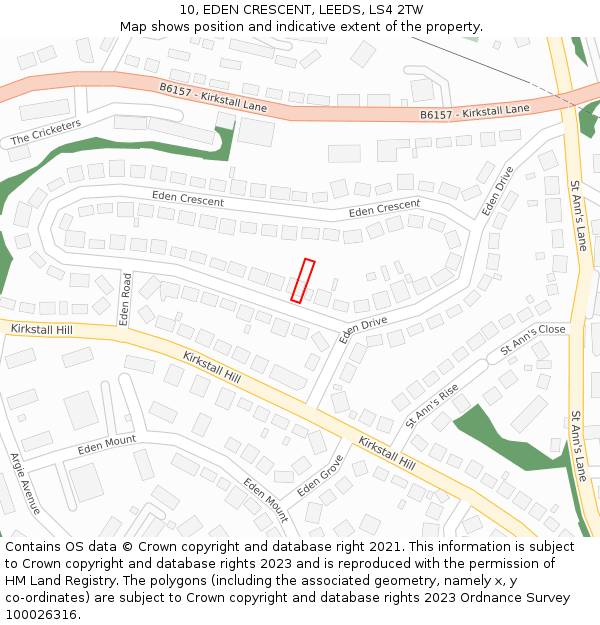 10, EDEN CRESCENT, LEEDS, LS4 2TW: Location map and indicative extent of plot