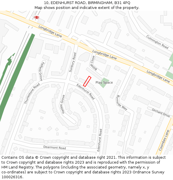 10, EDENHURST ROAD, BIRMINGHAM, B31 4PQ: Location map and indicative extent of plot
