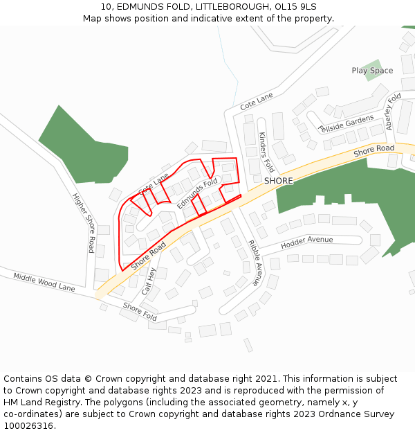 10, EDMUNDS FOLD, LITTLEBOROUGH, OL15 9LS: Location map and indicative extent of plot