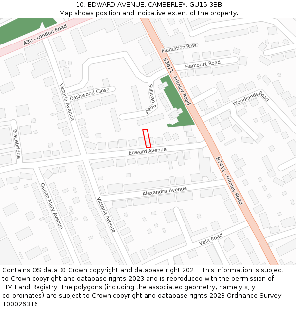 10, EDWARD AVENUE, CAMBERLEY, GU15 3BB: Location map and indicative extent of plot