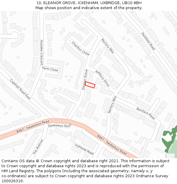 10, ELEANOR GROVE, ICKENHAM, UXBRIDGE, UB10 8BH: Location map and indicative extent of plot