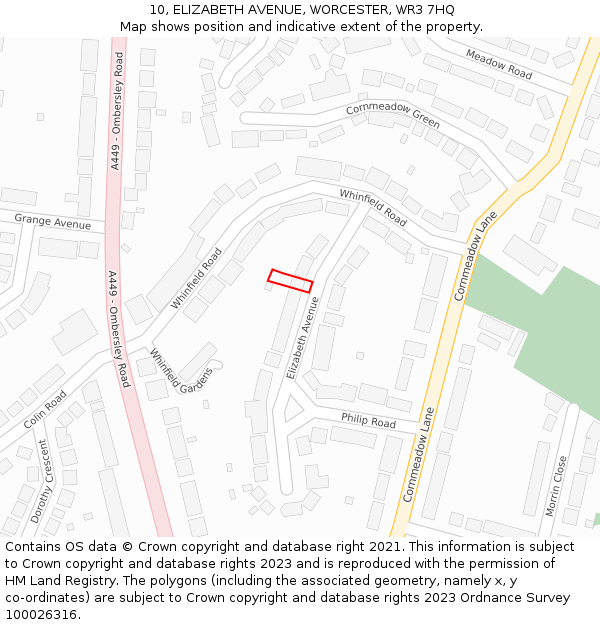 10, ELIZABETH AVENUE, WORCESTER, WR3 7HQ: Location map and indicative extent of plot