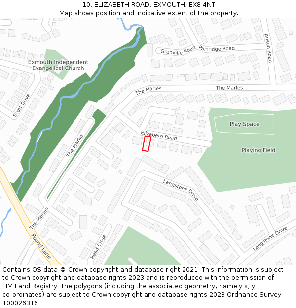 10, ELIZABETH ROAD, EXMOUTH, EX8 4NT: Location map and indicative extent of plot