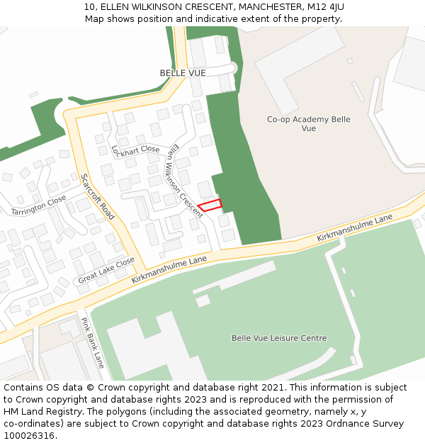 10, ELLEN WILKINSON CRESCENT, MANCHESTER, M12 4JU: Location map and indicative extent of plot