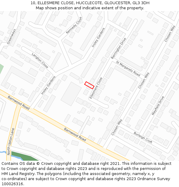 10, ELLESMERE CLOSE, HUCCLECOTE, GLOUCESTER, GL3 3DH: Location map and indicative extent of plot