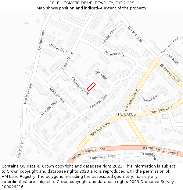 10, ELLESMERE DRIVE, BEWDLEY, DY12 2PS: Location map and indicative extent of plot