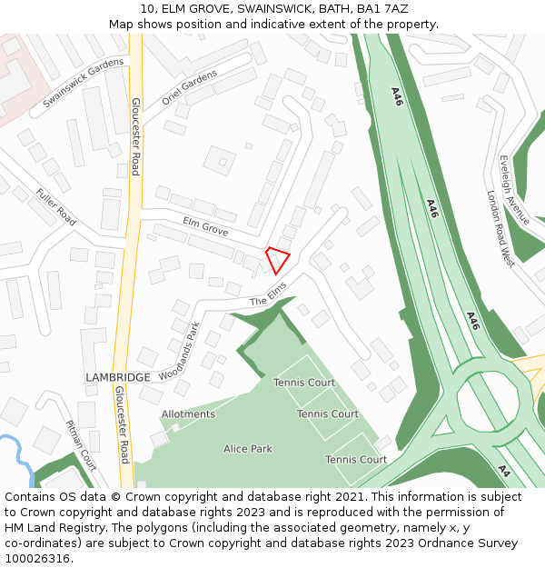 10, ELM GROVE, SWAINSWICK, BATH, BA1 7AZ: Location map and indicative extent of plot