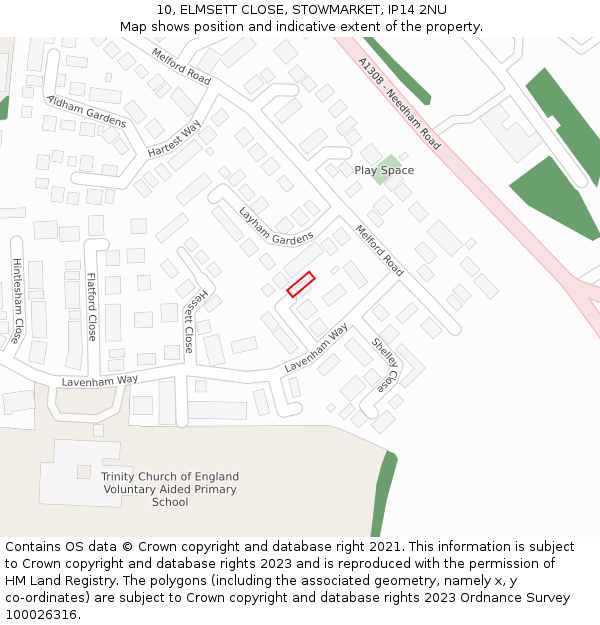 10, ELMSETT CLOSE, STOWMARKET, IP14 2NU: Location map and indicative extent of plot