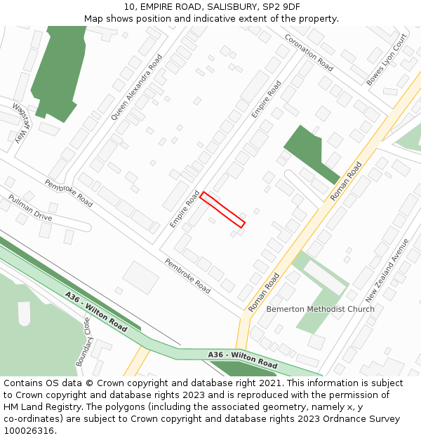 10, EMPIRE ROAD, SALISBURY, SP2 9DF: Location map and indicative extent of plot